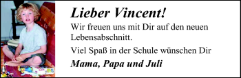 Glückwunschanzeige von Vincent  von Nordwest-Zeitung