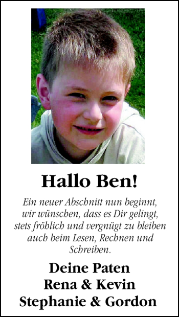 Glückwunschanzeige von Ben  von Nordwest-Zeitung
