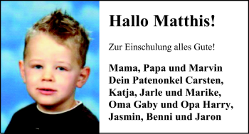 Glückwunschanzeige von Matthis  von Nordwest-Zeitung