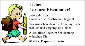Glückwunschanzeige von Lorenzo Eisenhauer von Nordwest-Zeitung
