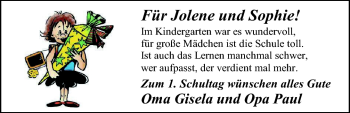 Glückwunschanzeige von Jolene und Sophie  von Nordwest-Zeitung