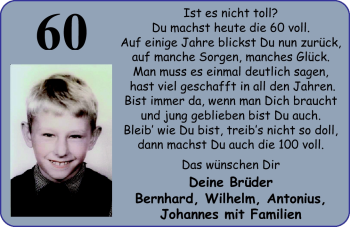Glückwunschanzeige von 60. Geburtstag  von Nordwest-Zeitung
