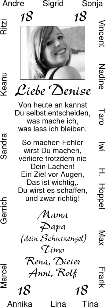Glückwunschanzeige von Denise  von Nordwest-Zeitung