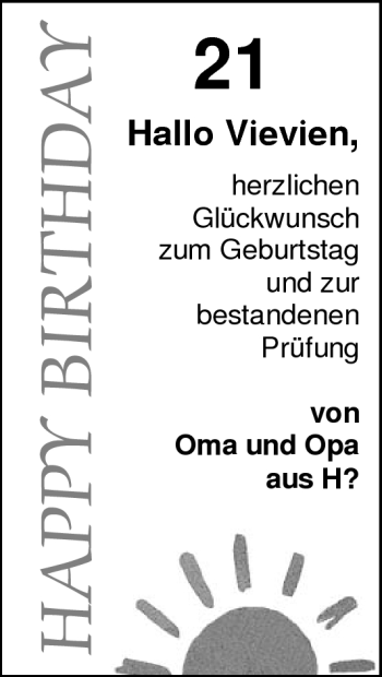 Glückwunschanzeige von Vievien  von Nordwest-Zeitung