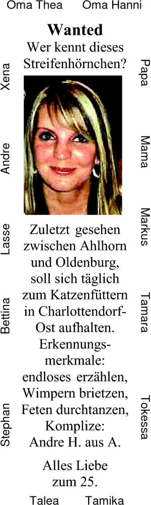 Glückwunschanzeige von Streifenhörnchen  von Nordwest-Zeitung