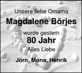 Glückwunschanzeige von Magdalene Börjes von Nordwest-Zeitung