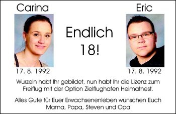Glückwunschanzeige von Carina und Eric Lindner von Nordwest-Zeitung