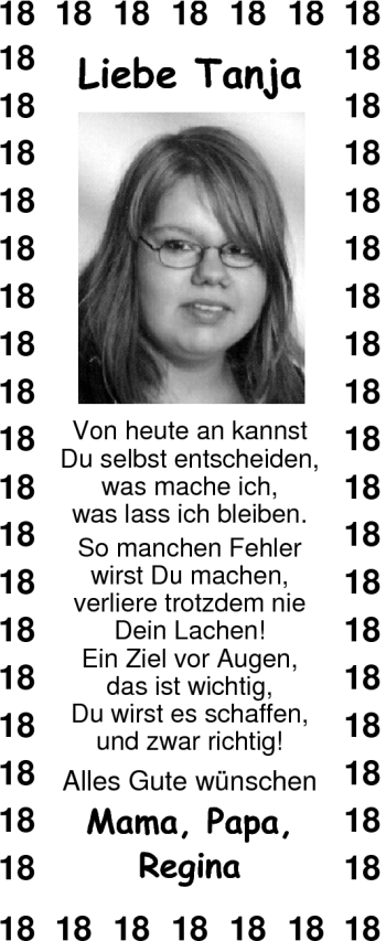 Glückwunschanzeige von Tanja Schibille von Nordwest-Zeitung