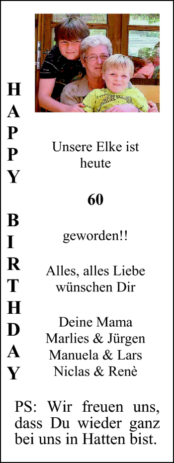 Glückwunschanzeige von Elke  von Nordwest-Zeitung