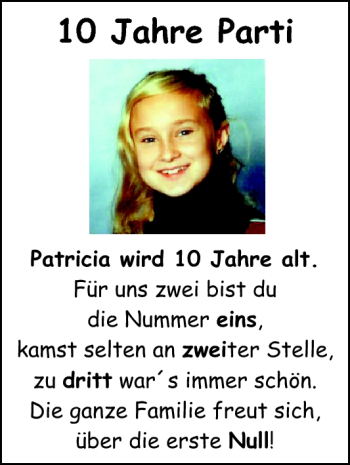 Glückwunschanzeige von Patricia  von Nordwest-Zeitung