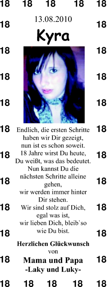 Glückwunschanzeige von Kyra Brüggemann von Nordwest-Zeitung