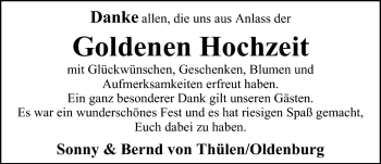 Glückwunschanzeige von Sonny und Bernd von Thülen von Nordwest-Zeitung