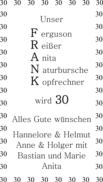 Glückwunschanzeige von Frank  von Nordwest-Zeitung