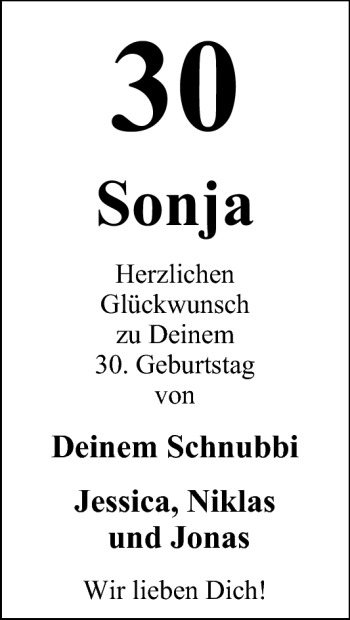 Glückwunschanzeige von Sonja  von Nordwest-Zeitung