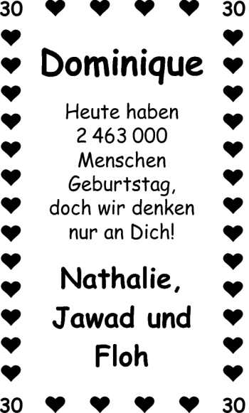 Glückwunschanzeige von Dominique  von Nordwest-Zeitung