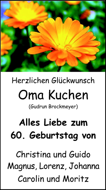 Glückwunschanzeige von Gudrun Brockmeyer von Nordwest-Zeitung