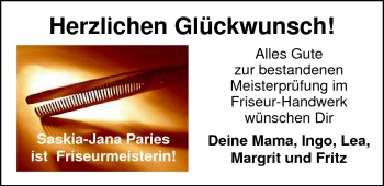 Glückwunschanzeige von Saskia-Jana Paries von Nordwest-Zeitung