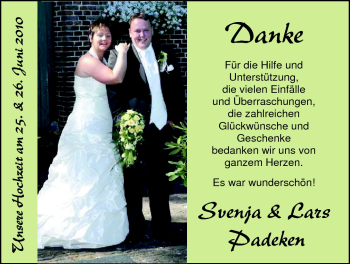Glückwunschanzeige von Svenja und Lars Padeken von Nordwest-Zeitung