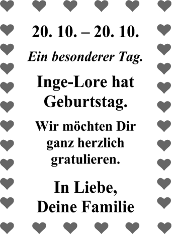 Glückwunschanzeige von Inge-Lore  von Nordwest-Zeitung