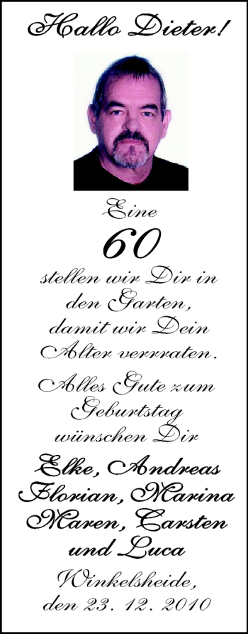 Glückwunschanzeige von Dieter  von Nordwest-Zeitung