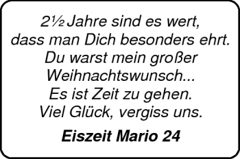 Glückwunschanzeige von Eiszeit Mario 24 von Nordwest-Zeitung