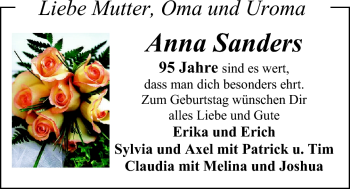 Glückwunschanzeige von Anna Sanders von Nordwest-Zeitung