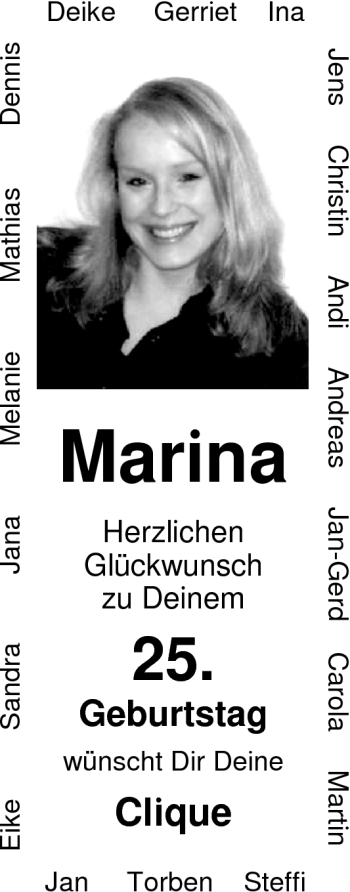 Glückwunschanzeige von Marina  von Nordwest-Zeitung