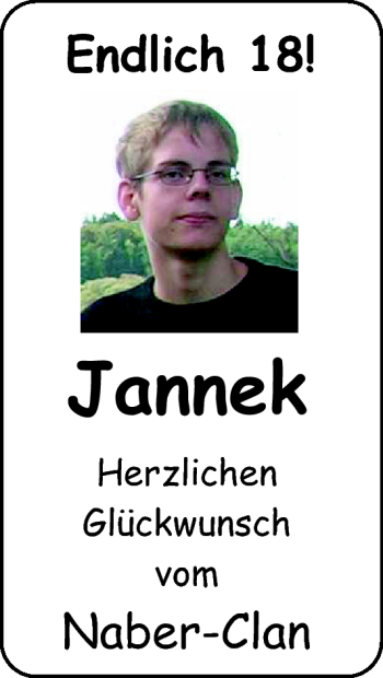 Glückwunschanzeige von Jannek  von Nordwest-Zeitung
