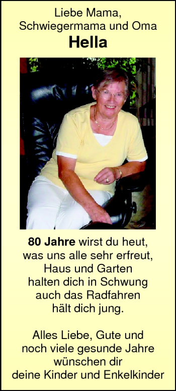 Glückwunschanzeige von Hella  von Nordwest-Zeitung