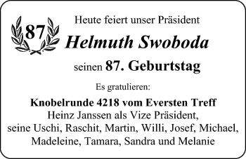 Glückwunschanzeige von Helmuth Swoboda von Nordwest-Zeitung