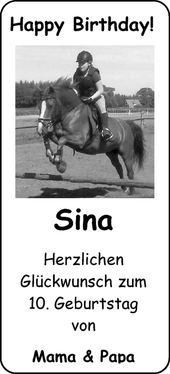 Glückwunschanzeige von Sina  von Nordwest-Zeitung
