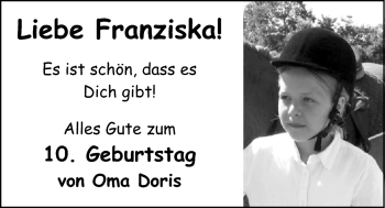 Glückwunschanzeige von Franziska  von Nordwest-Zeitung
