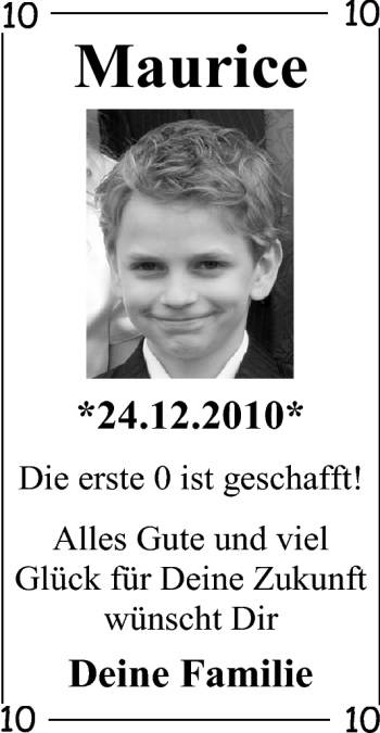Glückwunschanzeige von Maurice  von Nordwest-Zeitung