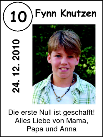 Glückwunschanzeige von Fynn Knutzen von Nordwest-Zeitung