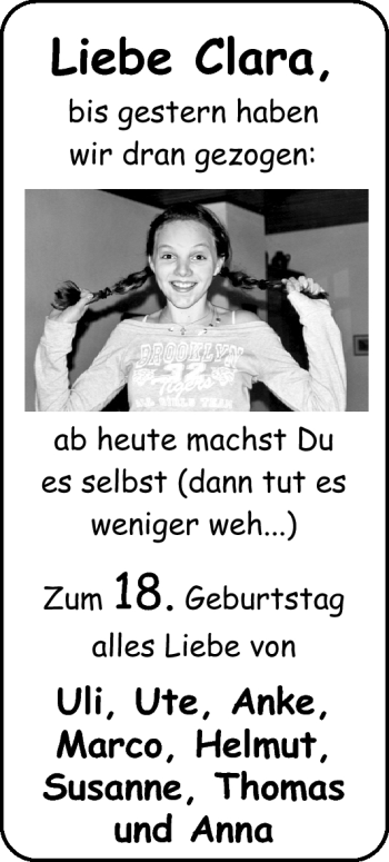 Glückwunschanzeige von Clara  von Nordwest-Zeitung