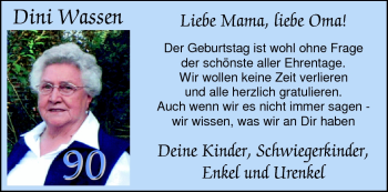 Glückwunschanzeige von Dini Wassen von Nordwest-Zeitung