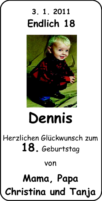 Glückwunschanzeige von Dennis  von Nordwest-Zeitung