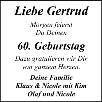 Glückwunschanzeige von Gertrud  von Nordwest-Zeitung