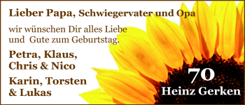 Glückwunschanzeige von Heinz Gerken von Nordwest-Zeitung