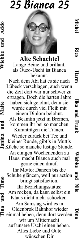 Glückwunschanzeige von Bianca  von Nordwest-Zeitung