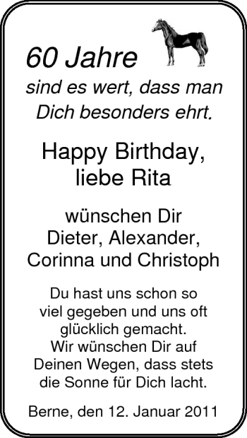 Glückwunschanzeige von Rita  von Nordwest-Zeitung