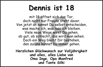 Glückwunschanzeige von Dennis  von Nordwest-Zeitung