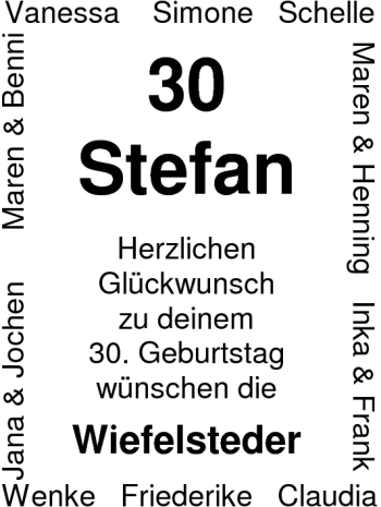 Glückwunschanzeige von Stefan  von Nordwest-Zeitung