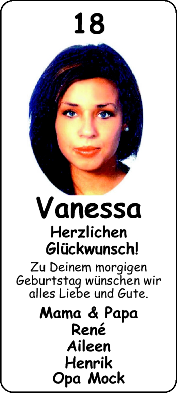 Glückwunschanzeige von Vanessa  von Nordwest-Zeitung