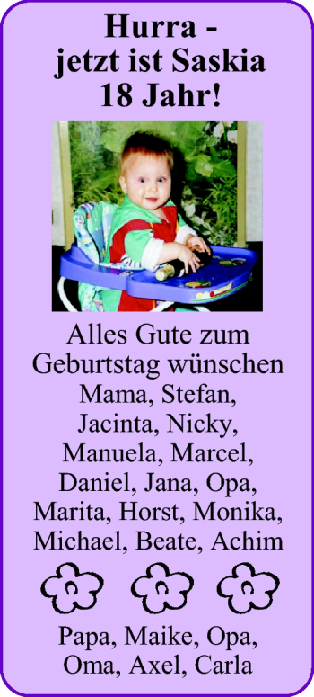 Glückwunschanzeige von Saskia  von Nordwest-Zeitung