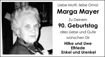 Glückwunschanzeige von Marga Mayer von Nordwest-Zeitung