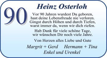 Glückwunschanzeige von Heinz Osterloh von Nordwest-Zeitung