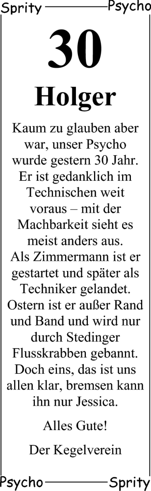 Glückwunschanzeige von Holger  von Nordwest-Zeitung