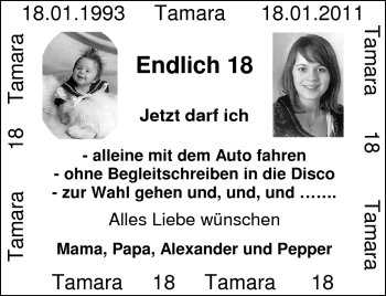 Glückwunschanzeige von Tamara  von Nordwest-Zeitung