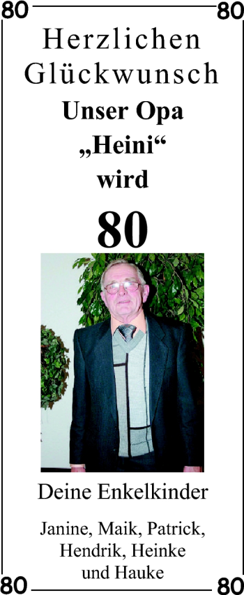 Glückwunschanzeige von Heini  von Nordwest-Zeitung